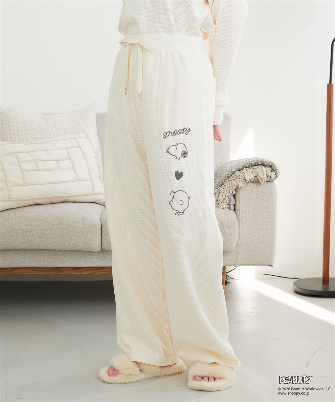 Life Style by cross marche 【PEANUTS/ピーナッツ】SNOOPY/スヌーピーワッフル刺繍ルームウェアパンツ/パジャマ（上下別売り）（2026SS）_main