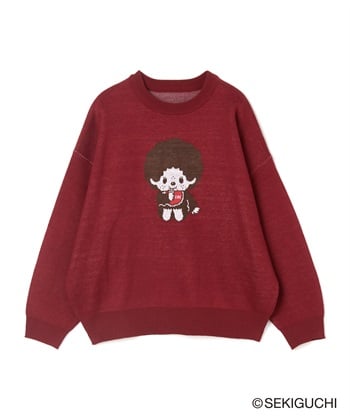 【モンチッチ】ジャガードニットプルオーバー(レッド-M)