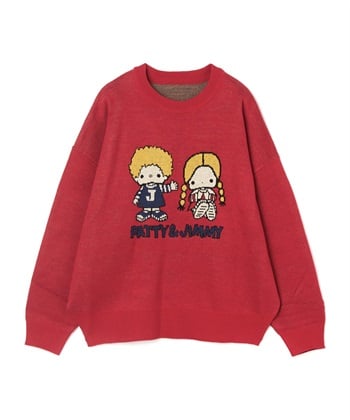 【sanrio characters】パティ＆ジミージャガードニットプルオーバー(レッド-M)