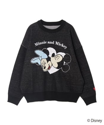 【Disney/ディズニー】ミッキー＆ミニージャガードニットプルオーバー(ブラック-M)