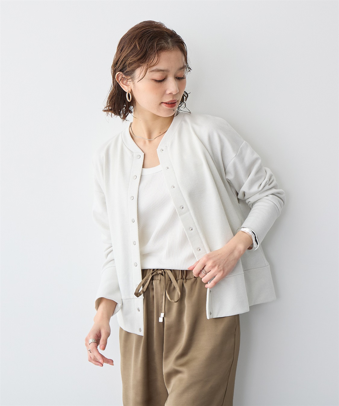 anyfee 【anyfee/プラスサイズ】ラメミックススナップボタンカーディガン_main