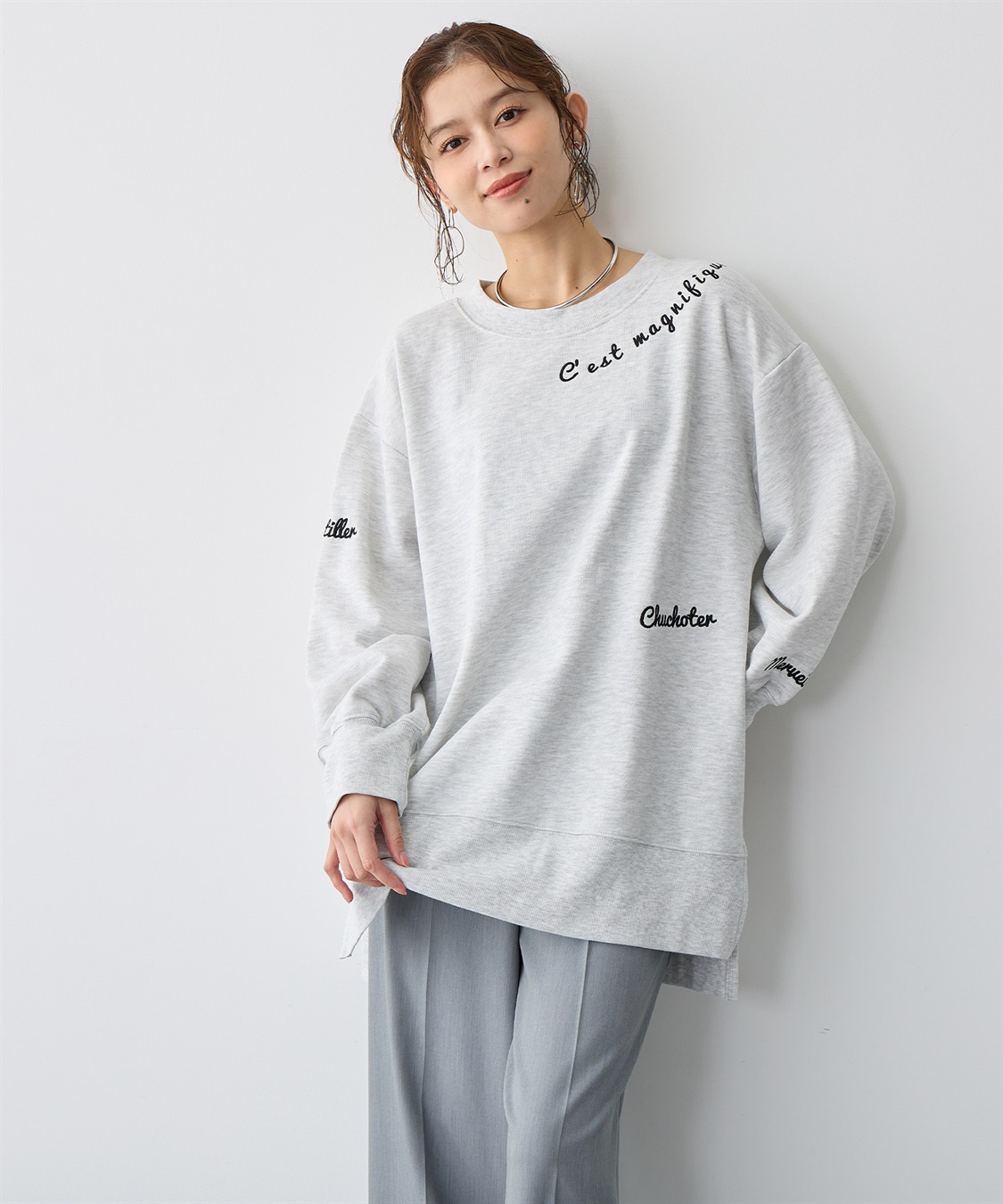 Life Style by cross marche 【anyfee/プラスサイズ】ビッグシルエット裏毛刺繍プルオーバー_main