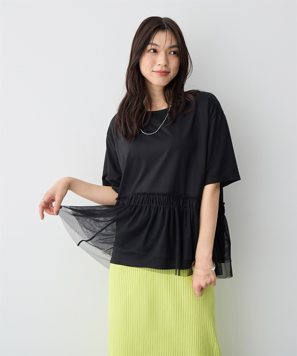 anyfee 【anyfee/プラスサイズ】チュール切替Tシャツ_main