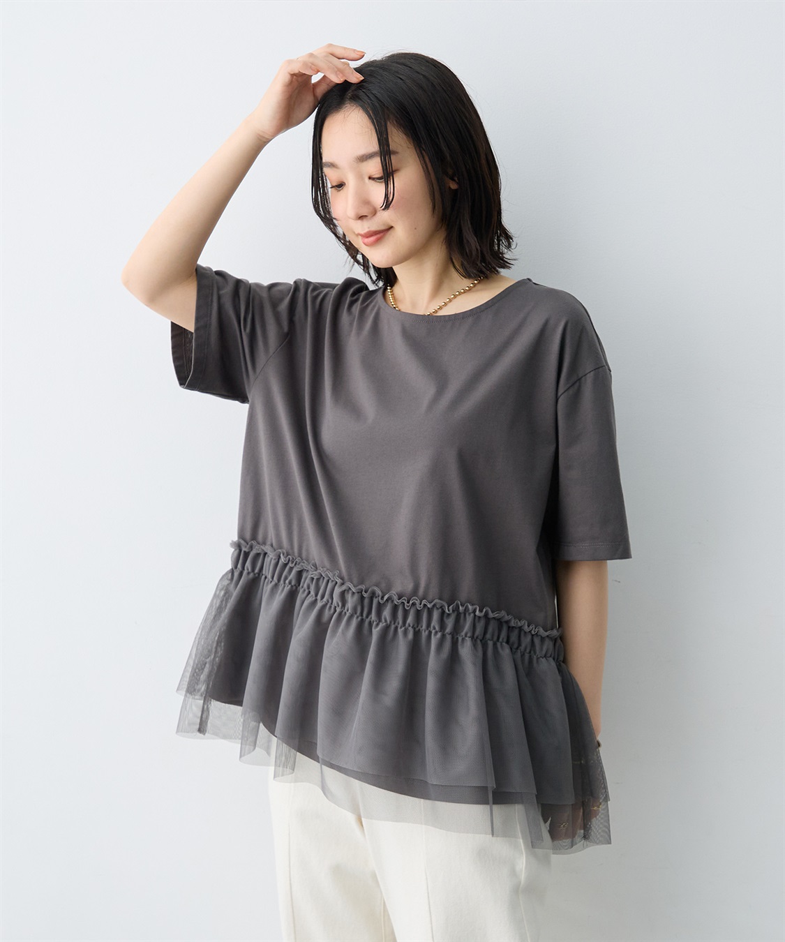 anyfee 【anyfee/大きいサイズ】チュール切替Tシャツ◆新色追加◆_variation_2