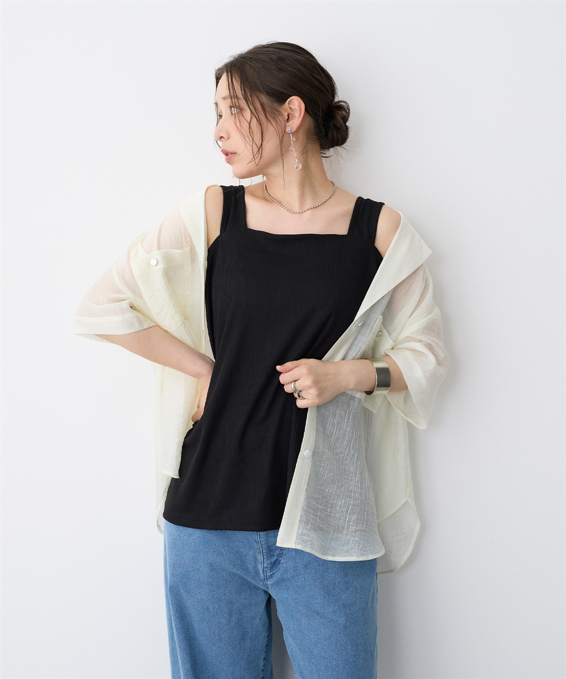 anyfee 【anyfee/プラスサイズ】リブスクエアネックタンクトップ_main