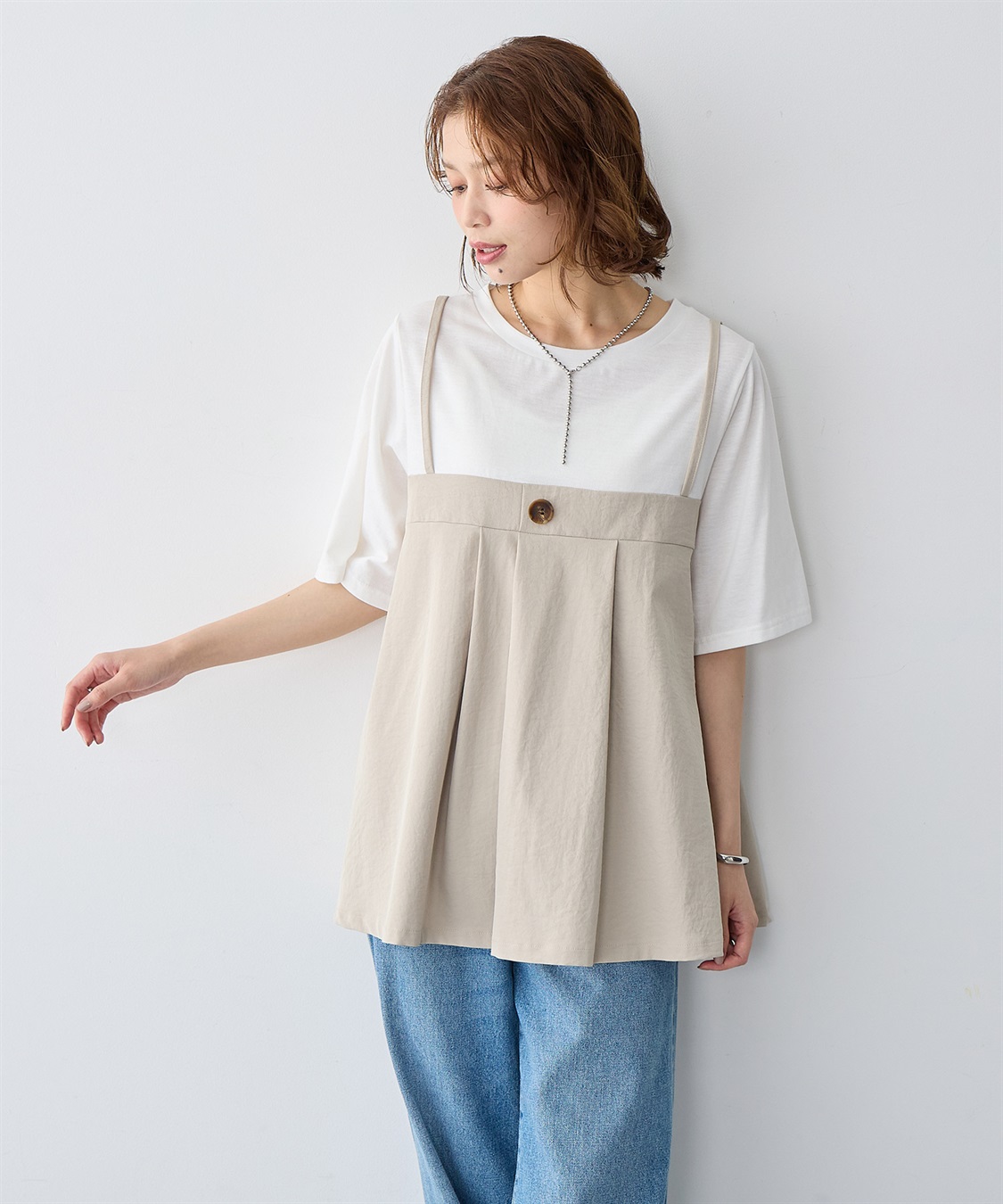 anyfee 【anyfee/大きいサイズ】ビスチェドッキングペプラムカットソー_main