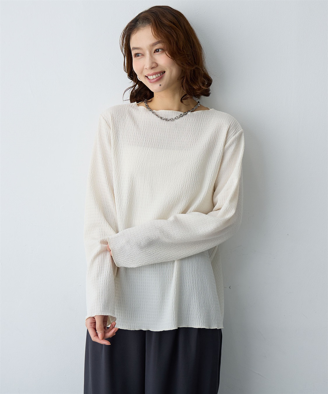 Life Style by cross marche 【anyfee/大きいサイズ】楊柳メロー長袖トップス_main