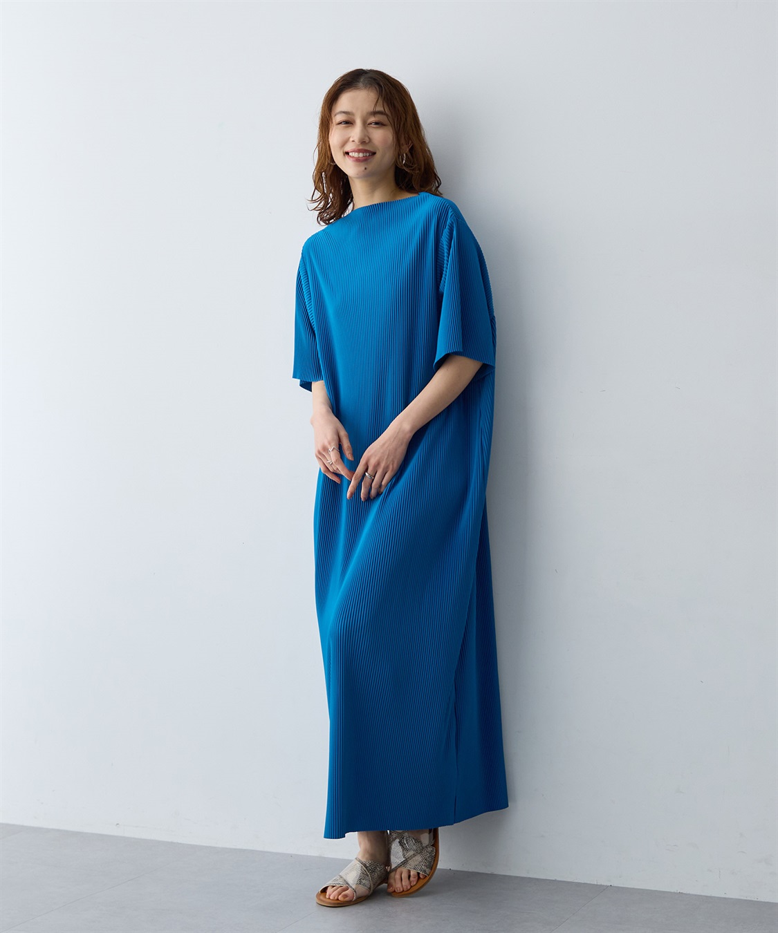 anyfee 【anyfee/大きいサイズ】セルフカットプリーツボトルネックワンピース_main