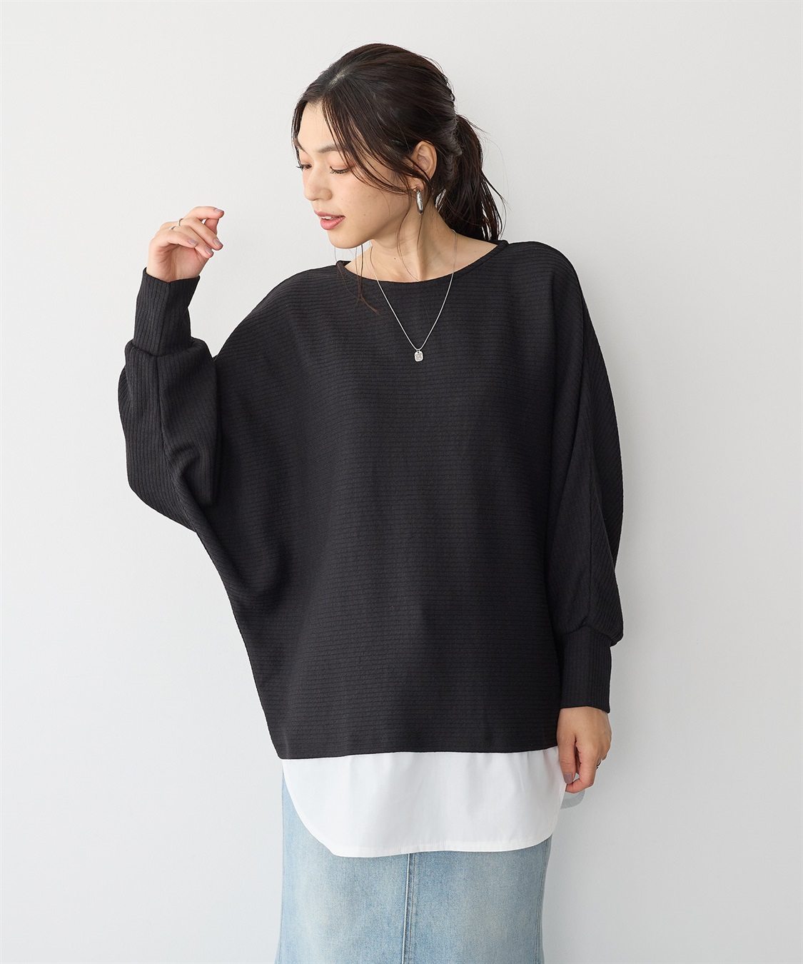 【美品】bajra　ドルマンスリーブ ワイドカットソー アシンメトリー 黒 ドルマンスリーブアシンメトリーカットソー R1470 | SELECT SHOP