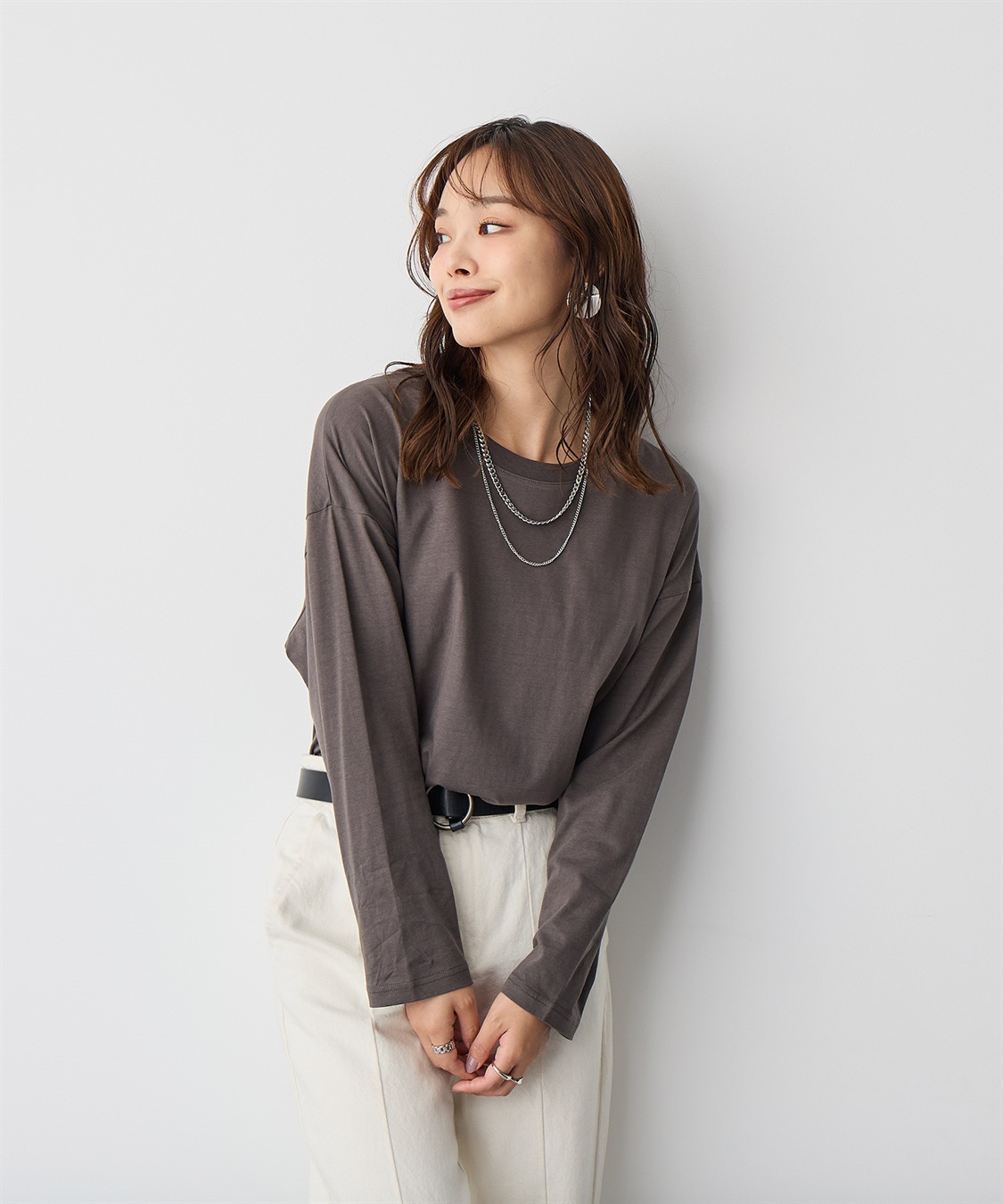 Life Style by cross marche 【anyfee/大きいサイズ】ラウンドヘムロングスリーブワイドTEE_main