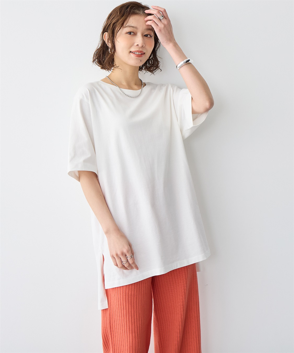 anyfee 【anyfee/プラスサイズ】USAコットンオーバーサイズベーシック半袖Tシャツ・接触冷感_main