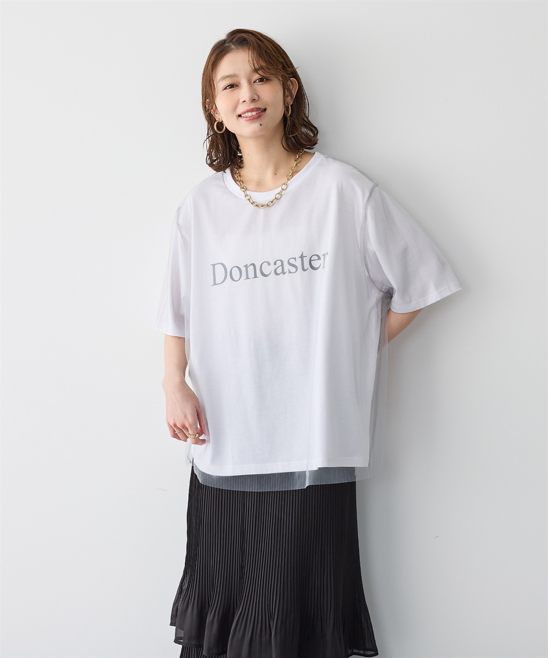 anyfee 【anyfee/プラスサイズ】チュールレイヤードTシャツ_main