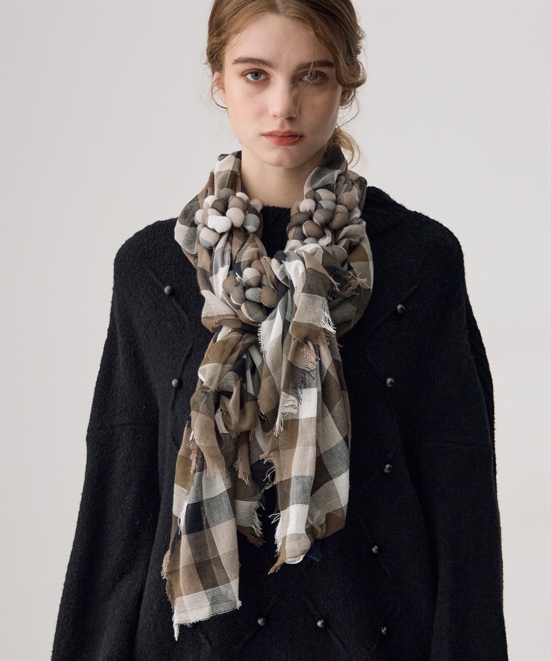 ATSURO TAYAMA ギンガムチェックツブツブストール_main