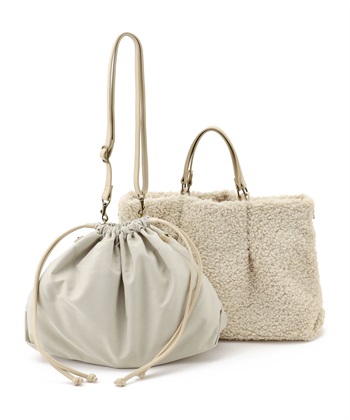 インバッグ付きボアトートバッグ(ベージュ-FREE)