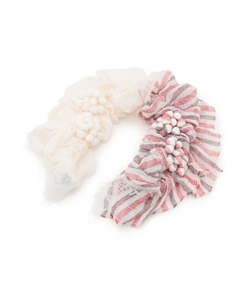 ボーダー柄×無地つぶつぶストール(レッド-FREE)