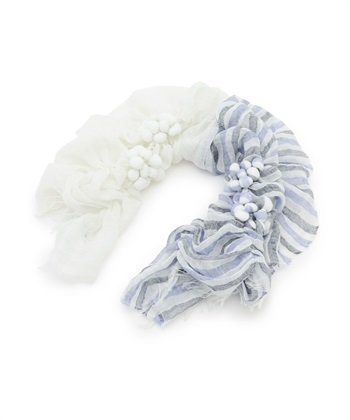 ボーダー柄×無地つぶつぶストール(ブルー系-FREE)