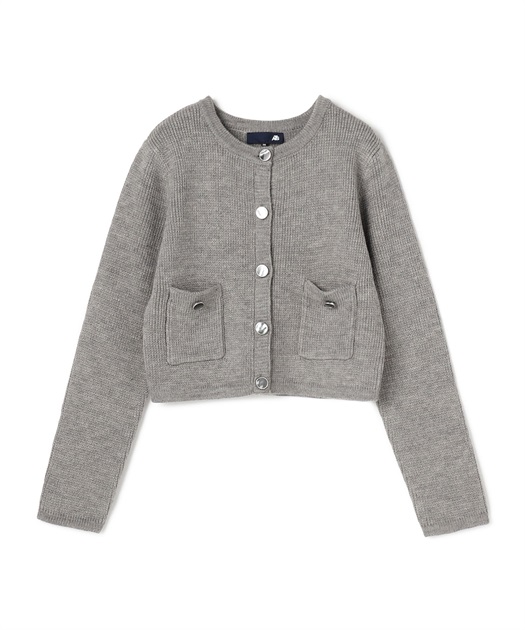 畦編みウール混クルーネックカーディガン