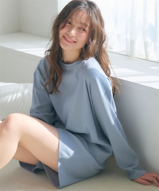 LAFUKU 【LAFUKU/ラフク】リブテレコルームウェア3点セット（ロング丈＆ショート丈パンツ）