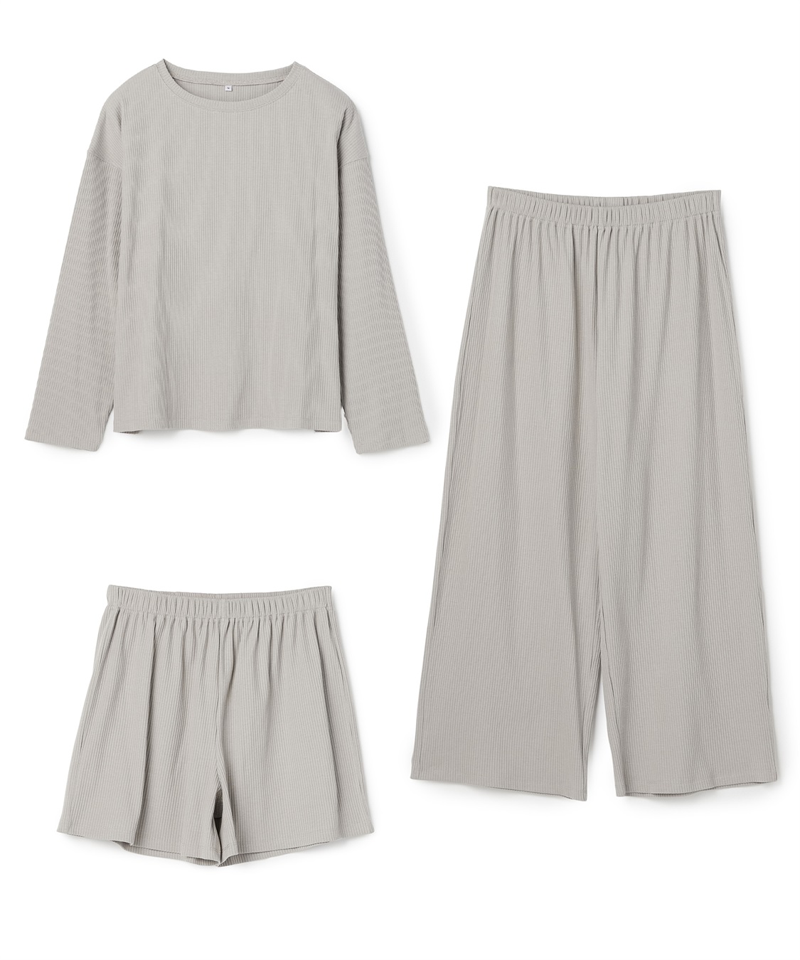 Life Style by cross marche 【LAFUKU/ラフク】リブテレコルームウェア3点セット（ロング丈＆ショート丈パンツ）_variation_1