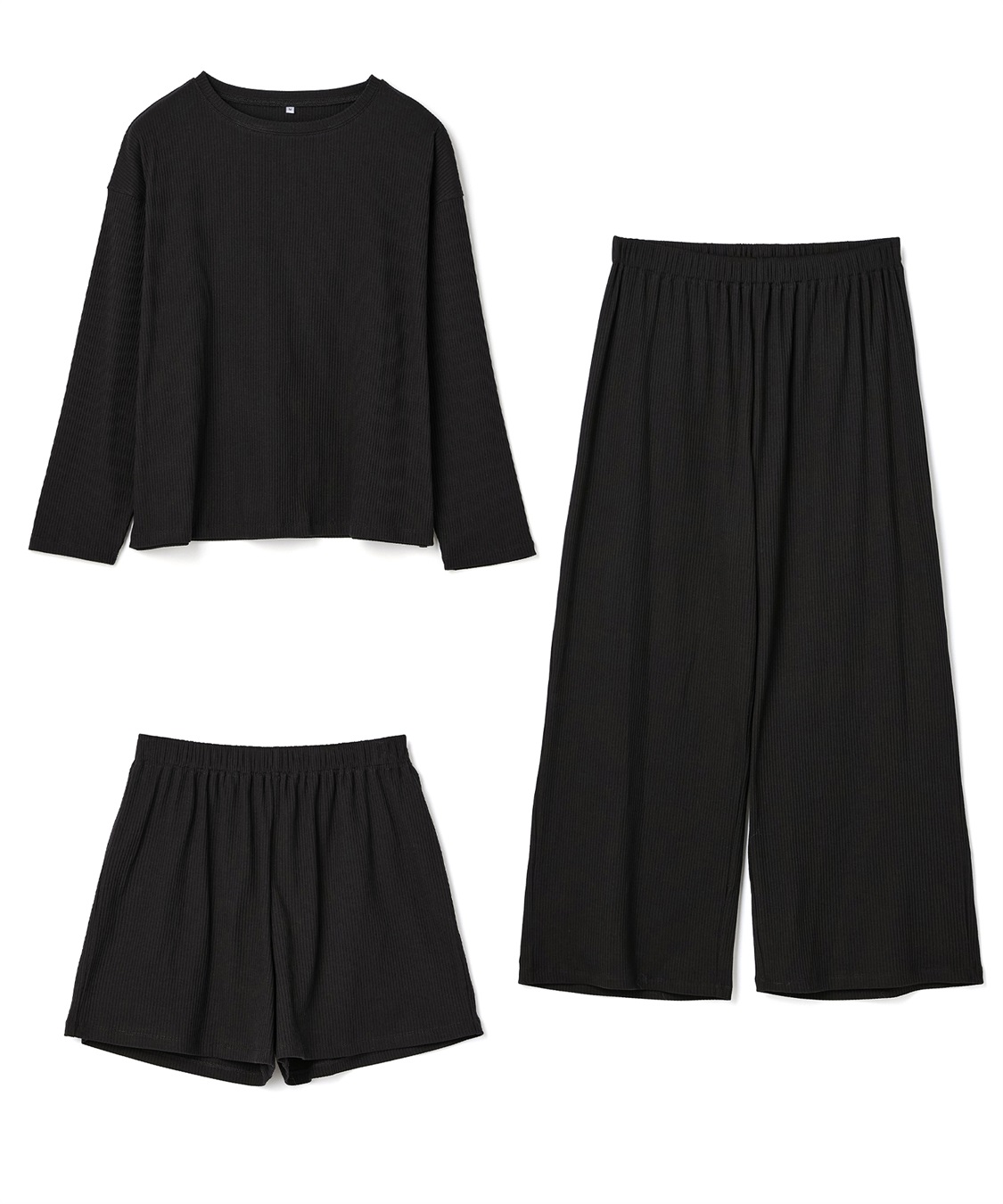 Life Style by cross marche 【LAFUKU/ラフク】リブテレコルームウェア3点セット（ロング丈＆ショート丈パンツ）_variation_2