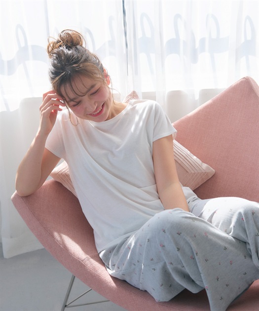 LAFUKU 【LAFUKU/ラフク】フレンチスリーブTシャツ&amp;イージーロングパンツ上下SET/ルームウェア
