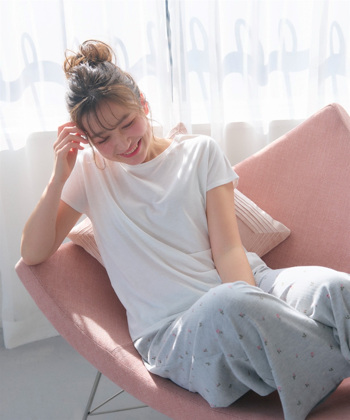 LAFUKU 【LAFUKU/ラフク】フレンチスリーブTシャツ&amp;イージーロングパンツ上下SET/ルームウェア_main