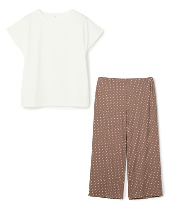 LAFUKU 【LAFUKU/ラフク】フレンチスリーブTシャツ&amp;イージーロングパンツ上下SET/ルームウェア_variationthumb_1