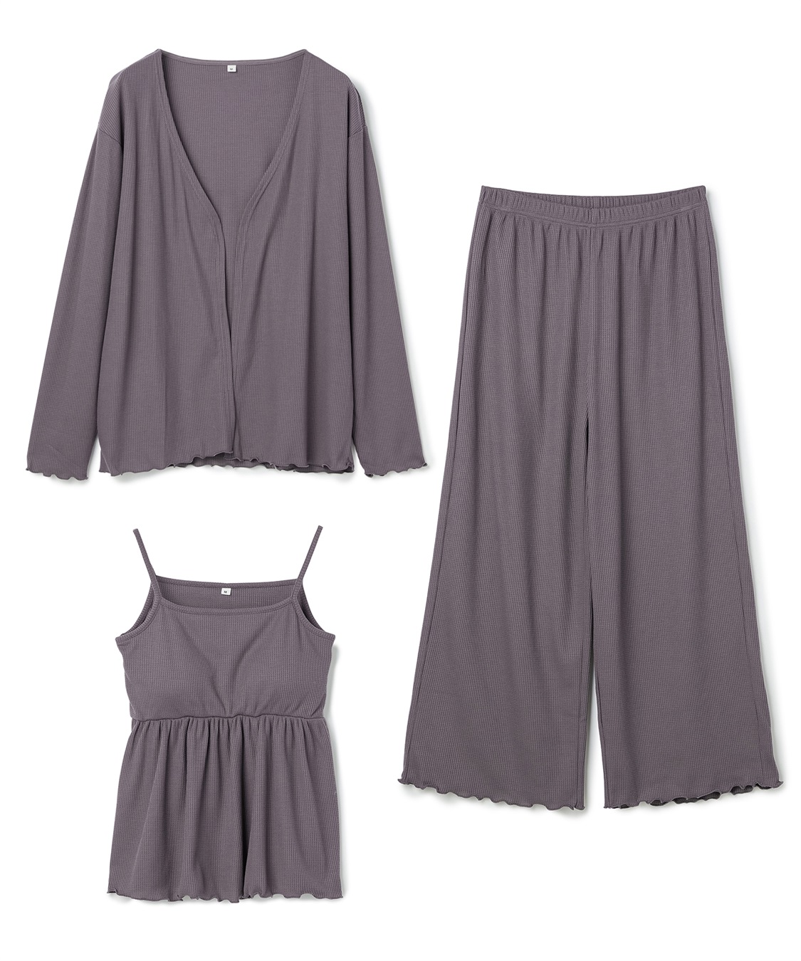 Life Style by cross marche 【LAFUKU/ラフク】カップ付きワッフルキャミソール&amp;フレアパンツルームウェア3点SET_variation_1