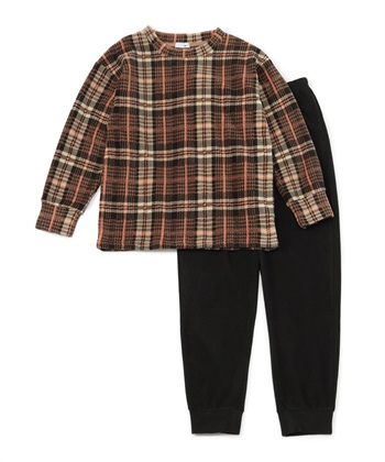 【LAFUKU】フリースルームウェア 上下セット（ラフク）(ブラウン-Ｍ)