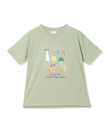 トコロコムギお野菜にゃんこ半袖Tシャツ(ライトグリーン-M)