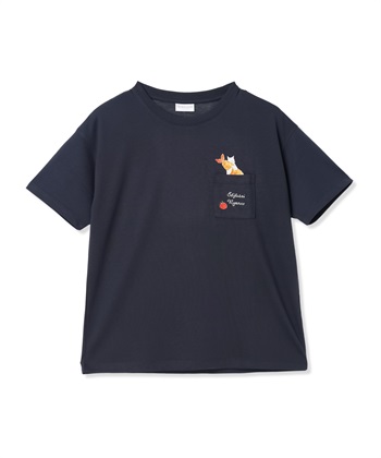 トコロコムギエビフライにゃんこ半袖Tシャツ(ネイビー-M)