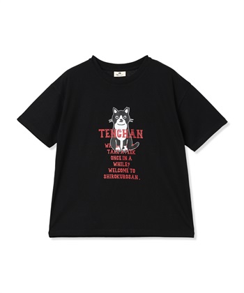 白黒さんてんちゃんロゴ半袖Tシャツ(ブラック-M)