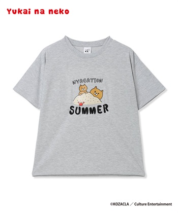 ゆかいなネコ砂遊び半袖Tシャツ(グレー-M)