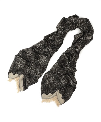 レース柄ギャザーストール(ブラック系-0)