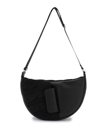 異素材MIXフェイクムートンショルダーバッグ(ブラック-FREE)