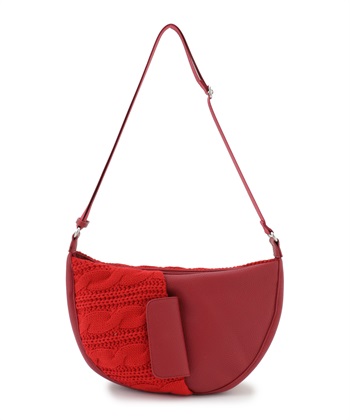 異素材MIXフェイクムートンショルダーバッグ(レッド-FREE)