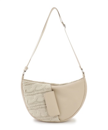 異素材MIXフェイクムートンショルダーバッグ(ベージュ-FREE)