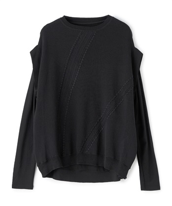 ノースリーブニット・長袖カットソー2枚セット(ブラック-36)