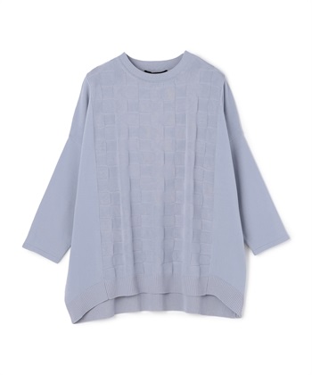 ブロック柄プルオーバーニット(サックス-36)