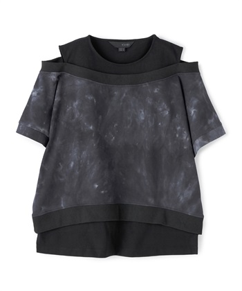 タイダイ×無地重ね着風トップス(ブラック系-36)