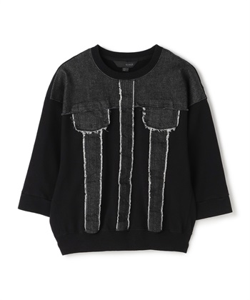 七分袖デニムトップス(ブラック-34)