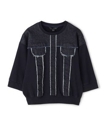 七分袖デニムトップス(ネイビー-34)