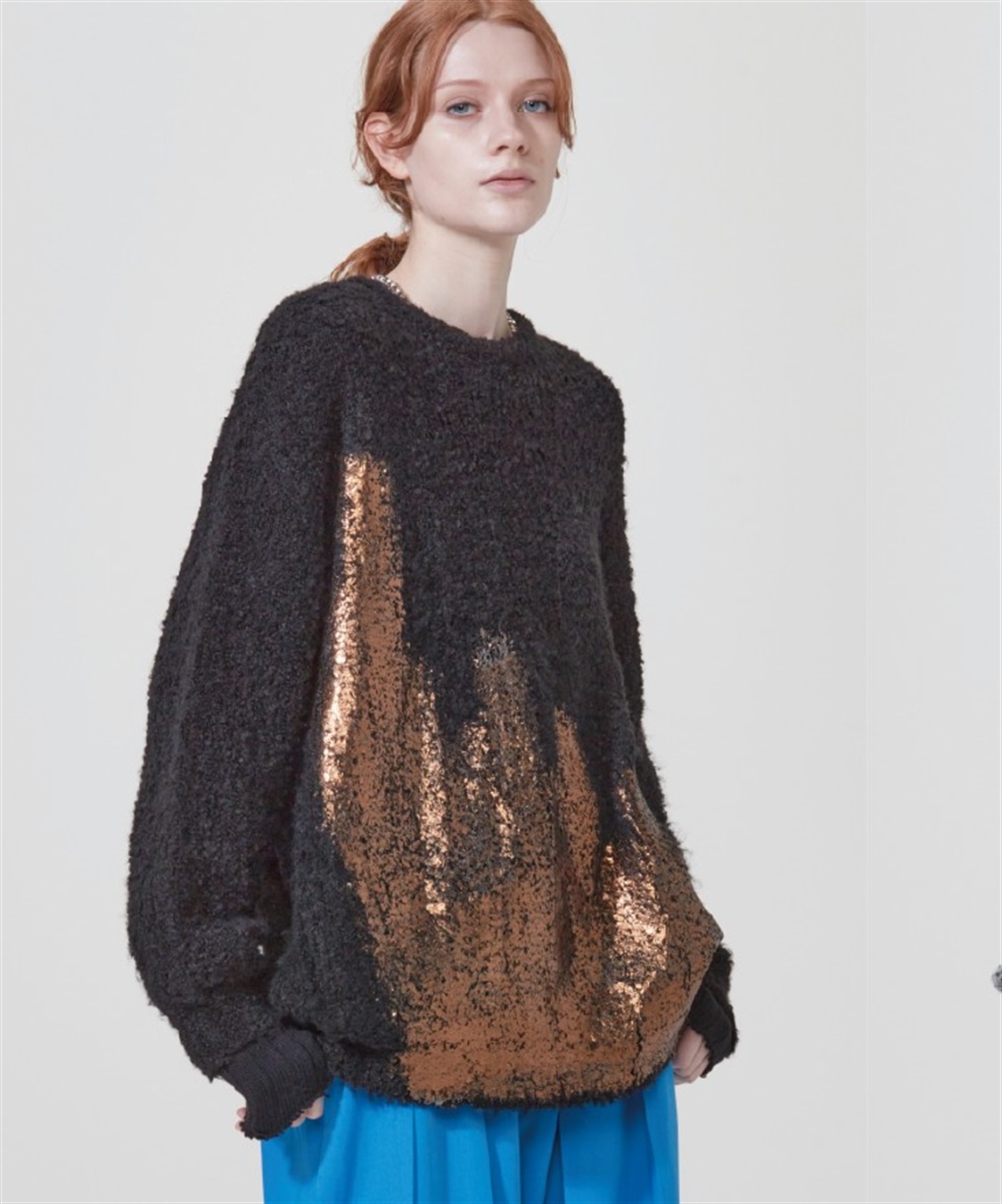 ATSURO TAYAMA ループヤーン箔プリント長袖クルーネックニット_main