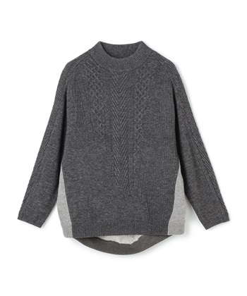 異素材切り替えプルオーバーニット(グレー-36)