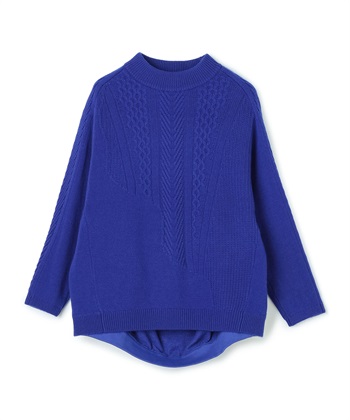 異素材切り替えプルオーバーニット(ブルー-36)
