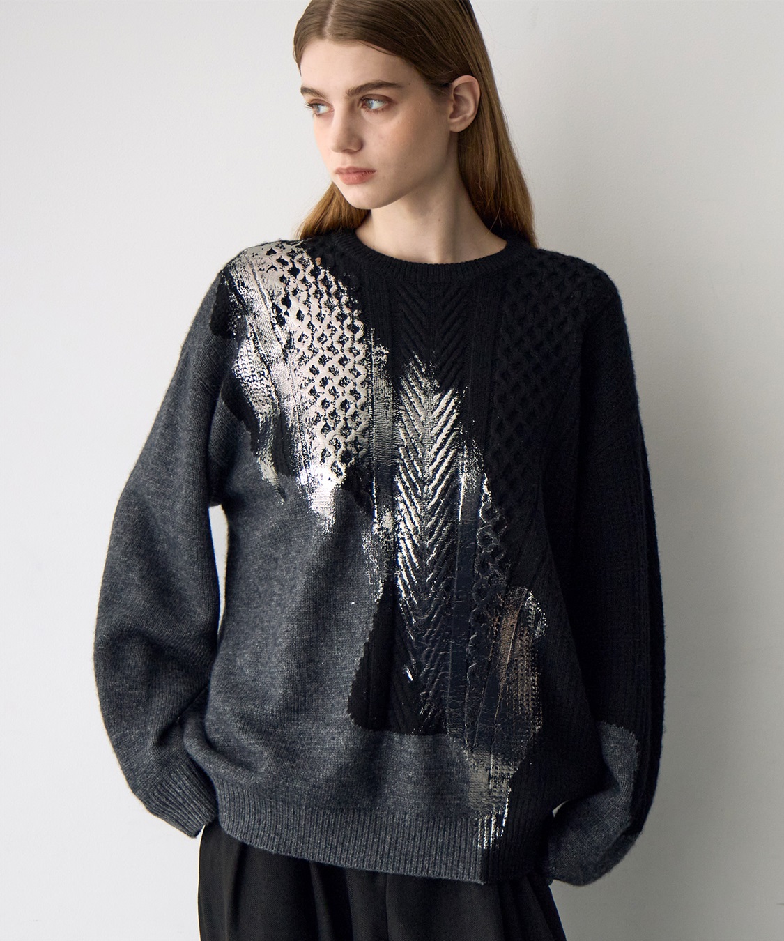 ATSURO TAYAMA 箔プリント編み柄ミックスセーター_main
