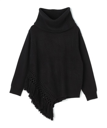 MIX柄オフタートルニット(ブラック-36)