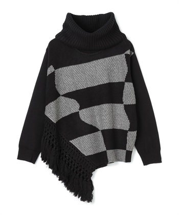 MIX柄オフタートルニット(ブラック系-36)