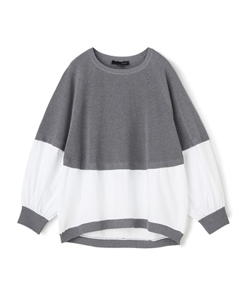 布帛×ニット切り替え長袖プルオーバー(グレー-36)