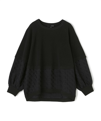 布帛×ニット切り替え長袖プルオーバー(ブラック-36)